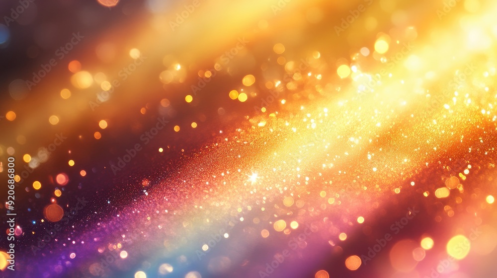 Poster radiant golden rainbow light with soft bokeh, creating an ethereal and abstract background full of b