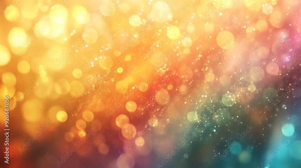 Poster radiant golden rainbow light with soft bokeh, creating an ethereal and abstract background full of b