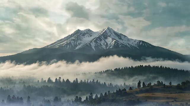 view of the highest mountain covered in clouds and smoke