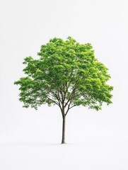 Fototapeta premium arge tree with green leaves stands alone on a white background. The tree is the main focus of the image, and its size and color contrast with the white background. with generative ai