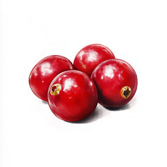 A single cranberry sits on a crisp white background, its rich red hue and smooth surface creating a bold visual contrast........