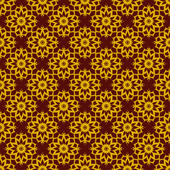 Geometric pattern of traditional maroon background. Floral motifs decorative textiles.