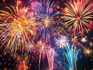 Colorful Fireworks Display Exploding in the Night
