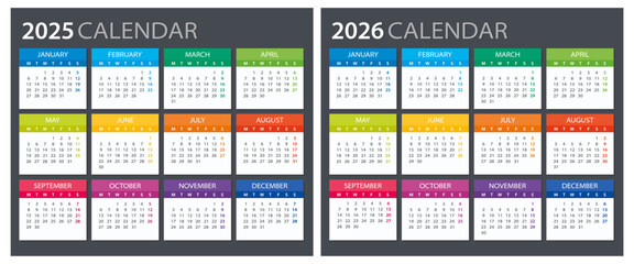 2025, 2026 Calendar - illustration. Template. Mock up