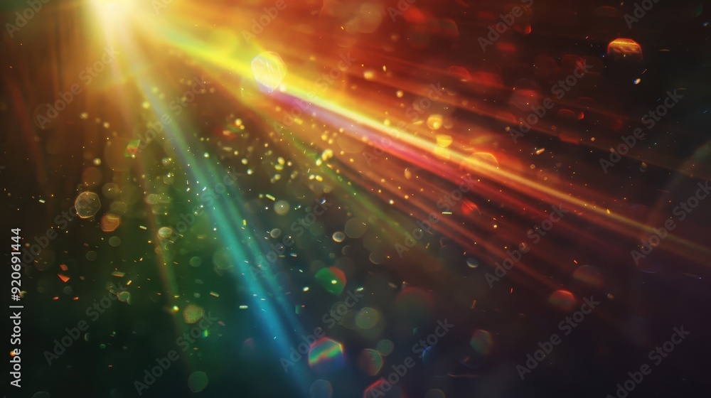 Poster close-up photograph of a light source with a bokeh effect, featuring a spectrum of colors and light 