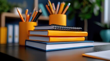 Close-up of homeschool textbooks and planning materials on a desk.