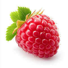 A fresh raspberry rests on a clean white background, its rich red color and delicate texture creating a vibrant visual appeal.......
