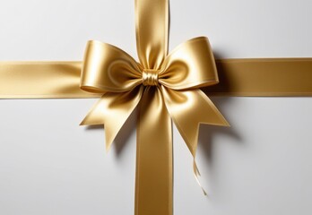 Fototapeta premium Elegant white ribbon and bow with gold accents, isolated on a solid white background