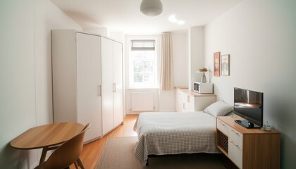 Fototapeta premium Minimalist Studio Apartment Interior Design.