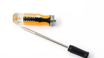 Close-up of a screwdriver set against a white background