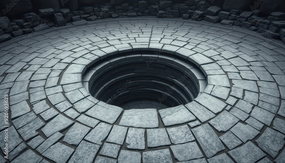 Poster circular stone path with a hole in the center.