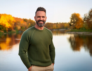 Happy Man Smiling in an Outdoor Autumn Setting Headshot Portrait