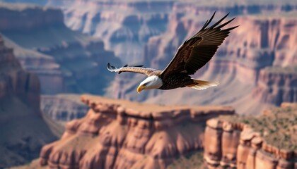 Naklejka premium Bald Eagle Soaring Over The Grand Canyon.