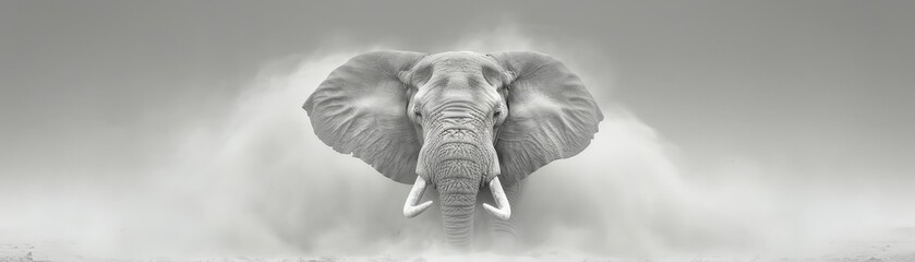 Naklejka premium A large elephant is blowing dust in the air