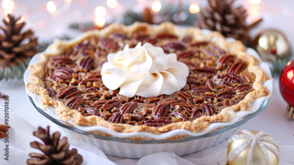 Wall mural Pecan pie topped with whipped cream, a Southern favorite for Christmas dessert