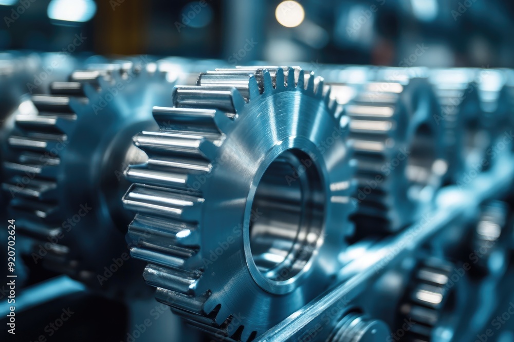 Poster Close-up view of complex gear system working together