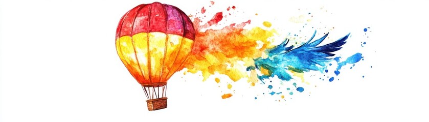 Obraz premium Watercolor depiction of a hot air balloon in the shape of a bird, creative and colorful, isolated on white background