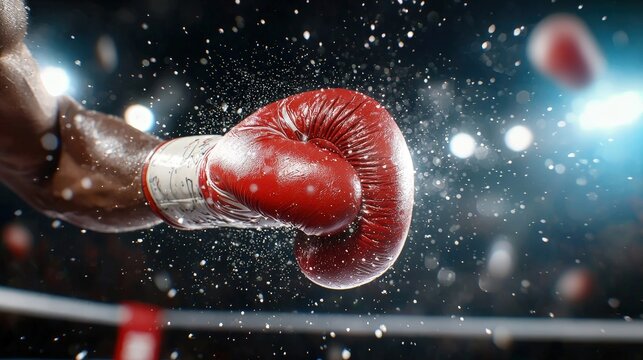 A boxer throwing a knockout blow during an exciting bout of boxing. Competitive Motion