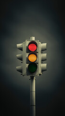 A traffic light with a dark sky background and red, green, yellow lights, AI
