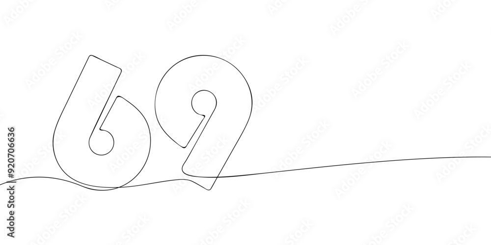 Aufkleber a single line drawing of a sixty nine symbol. continuous line sixty ninth number icon. one line icon