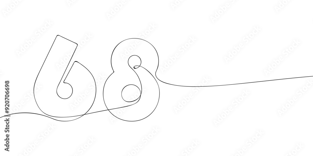 Aufkleber a single line drawing of a sixty eight symbol. continuous line sixty eighth number icon. one line ic