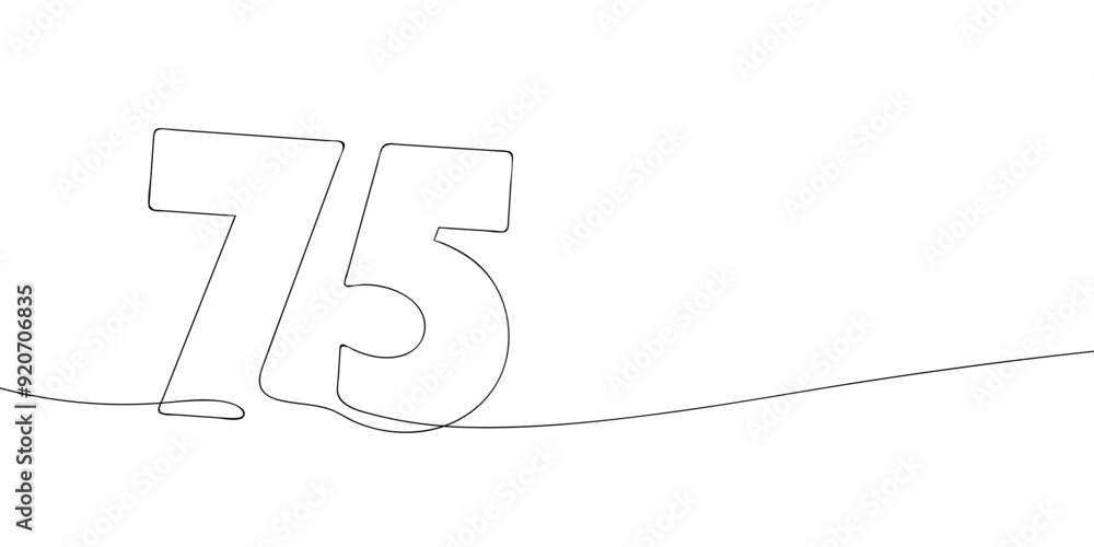 Poster a single line drawing of a seventy five symbol. continuous line seventy fifth number icon. one line 