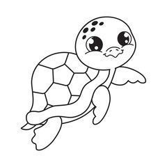 Cartoon image of a turtle. Black and white style. Linear graphics. Character for coloring book.