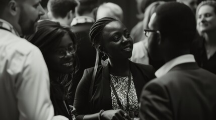 Obraz premium People engaged in a lively discussion, enjoying each other's company. A professional networking event.