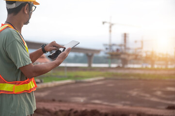 Engineers are inspecting a bridge construction project.