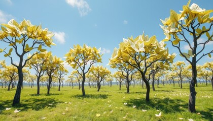 Fototapeta premium Magical Forest With Butterfly Trees.