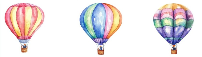 Fototapeta premium A watercolor illustration of hot air balloon crews setting up, teamwork and preparation, isolated on white background