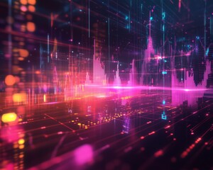 Fototapeta premium Dynamic digital light patterns weave futuristic space concept