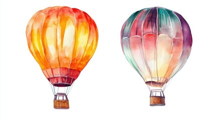 Fototapeta premium Watercolor painting of a hot air balloon night glow event, illuminating the darkness, isolated on white background