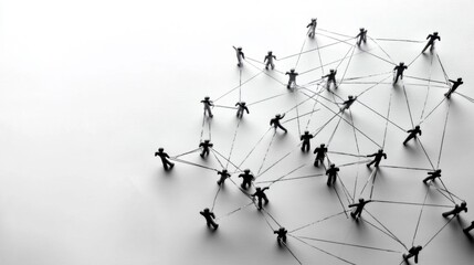 A group of people are connected by strings, forming a network