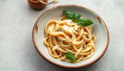 Creamy Pasta with Basil and Parmesan Cheese.
