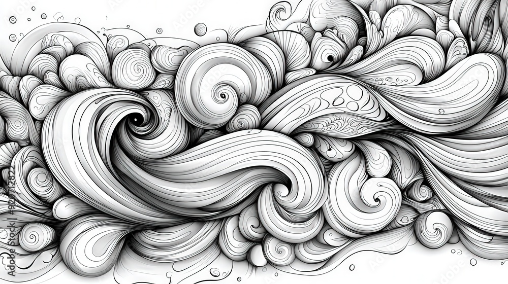 Poster A dynamic arrangement of swirling lines and shapes creates a captivating abstract illustration full of movement and elegance