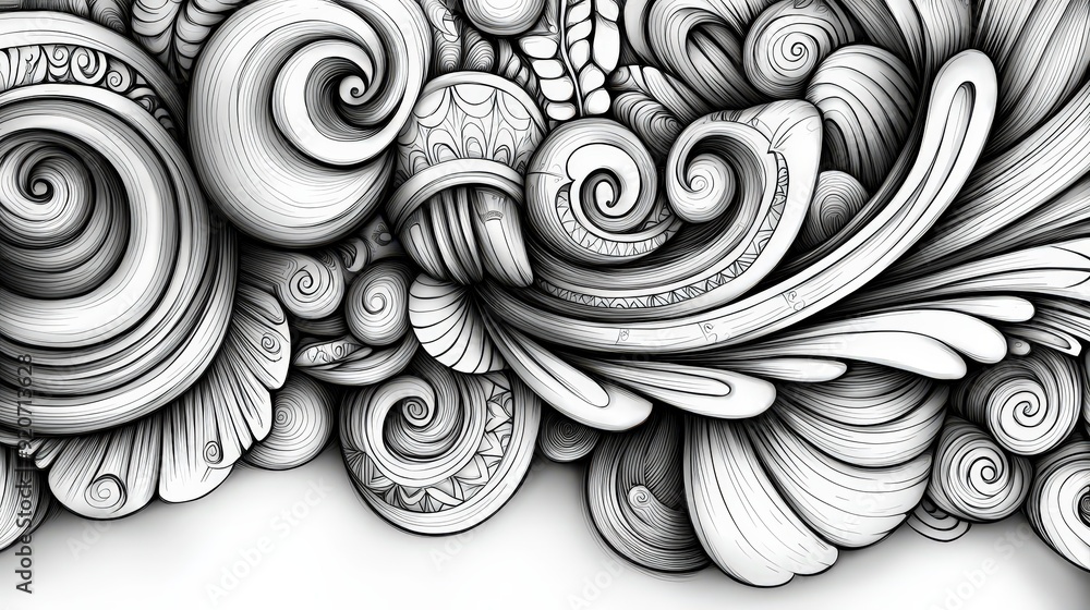 Poster detailed swirling patterns showcase artistic creativity in black and white, emphasizing intricate li