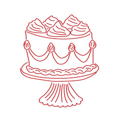 Delicate tasty cake on a stand. Perfect for card of  birthdays, weddings, party, anniversary. Modern trendy doodle style