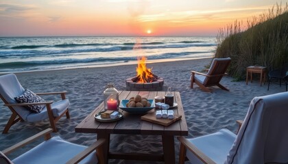 Cozy Beach Bonfire Sunset.