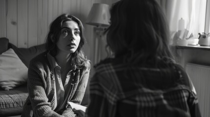 A woman and a young girl engaged in an intense discussion.