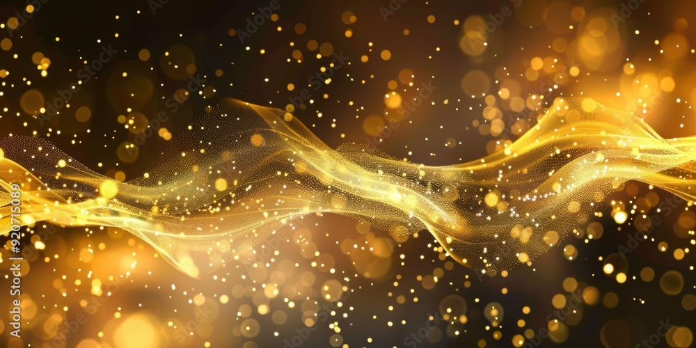 Poster the golden waves, adorned with shimmering particles, create a mesmerizing abstract background that c