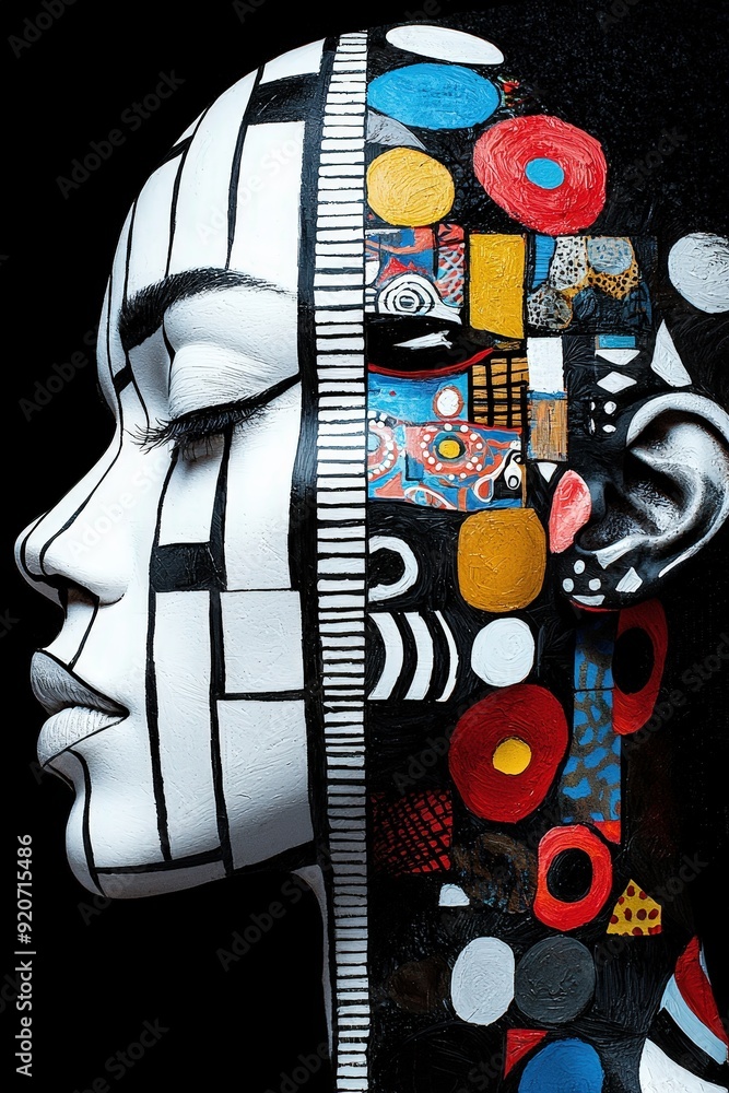 Aufkleber the intricately painted face features striking patterns and vibrant colors, highlighting artistic ex