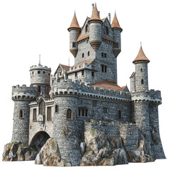 Fototapeta premium PNG Majestic stone castle on rocky terrain