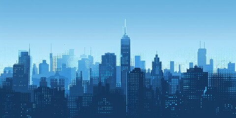 Naklejka premium Art style Illustration of city skyline over blue background