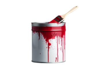 Red paint can with brush