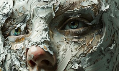 A human face in plaster strokes.