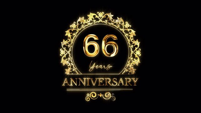 66th Anniversary Celebration. Happy 66 Years Anniversary Animation in Gold Color on the Transparent Background, Alpha Channel. Great for greetings, celebrations, events, and gifts.