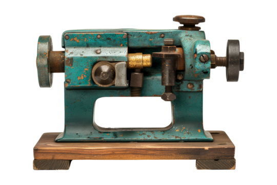 Vintage Metal Machine on Wooden Base