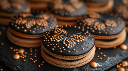 Themed cookies on black dotted muffler butterflies style