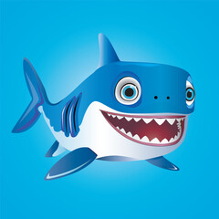 Shark cartoon vector illustration, perfect for use in children's designs, marine themes, and playful projects.High-quality graphic showcases a friendly, happy shark, ideal for websites, marketing.